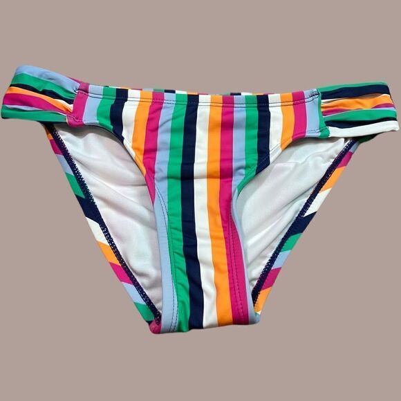 NWT Cremieux Rainbow Striped Ruched Sides Bikini Bottom - Picture 1 of 10